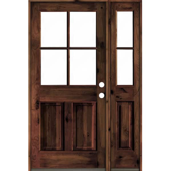 Krosswood Doors 46 in. x 80 in. Alder Left-Hand/Inswing 4-Lite Clear Glass Red Mahogany Stain Wood Prehung Front Door/Right Sidelite