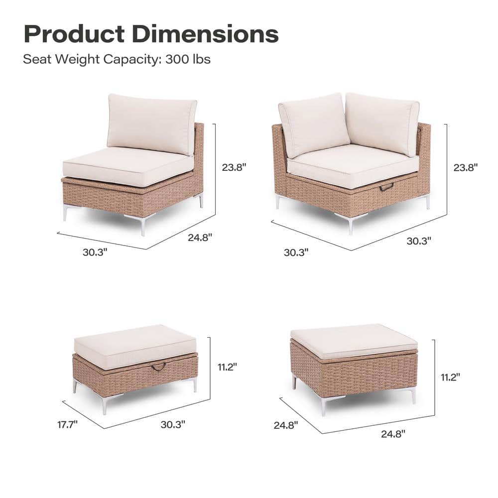 Beige and Brown Steel Frame 7-Piece Outdoor Sectional Sofa Set