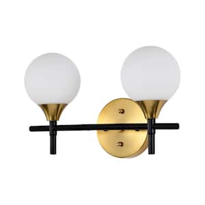 Trinity 14 in. 2-Light Indoor Matte Black and Brass Finish Wall Sconce with Light Kit