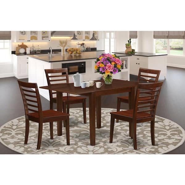 East West Furniture 5-Piece Mahogany Finish Solid Wood Top - Rectangular Dining Room Set - Seats 4