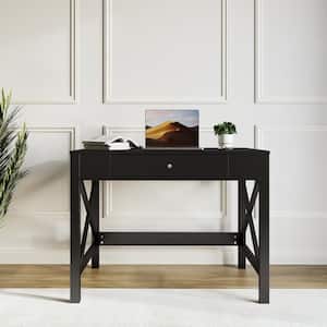 30.71 in. Black Writing Desk - Modern Desk with X-Pattern Legs and Drawer Storage