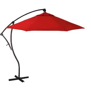 9 ft. Bronze Aluminum Cantilever Patio Umbrella with Crank Lift in Red Pacifica Premium