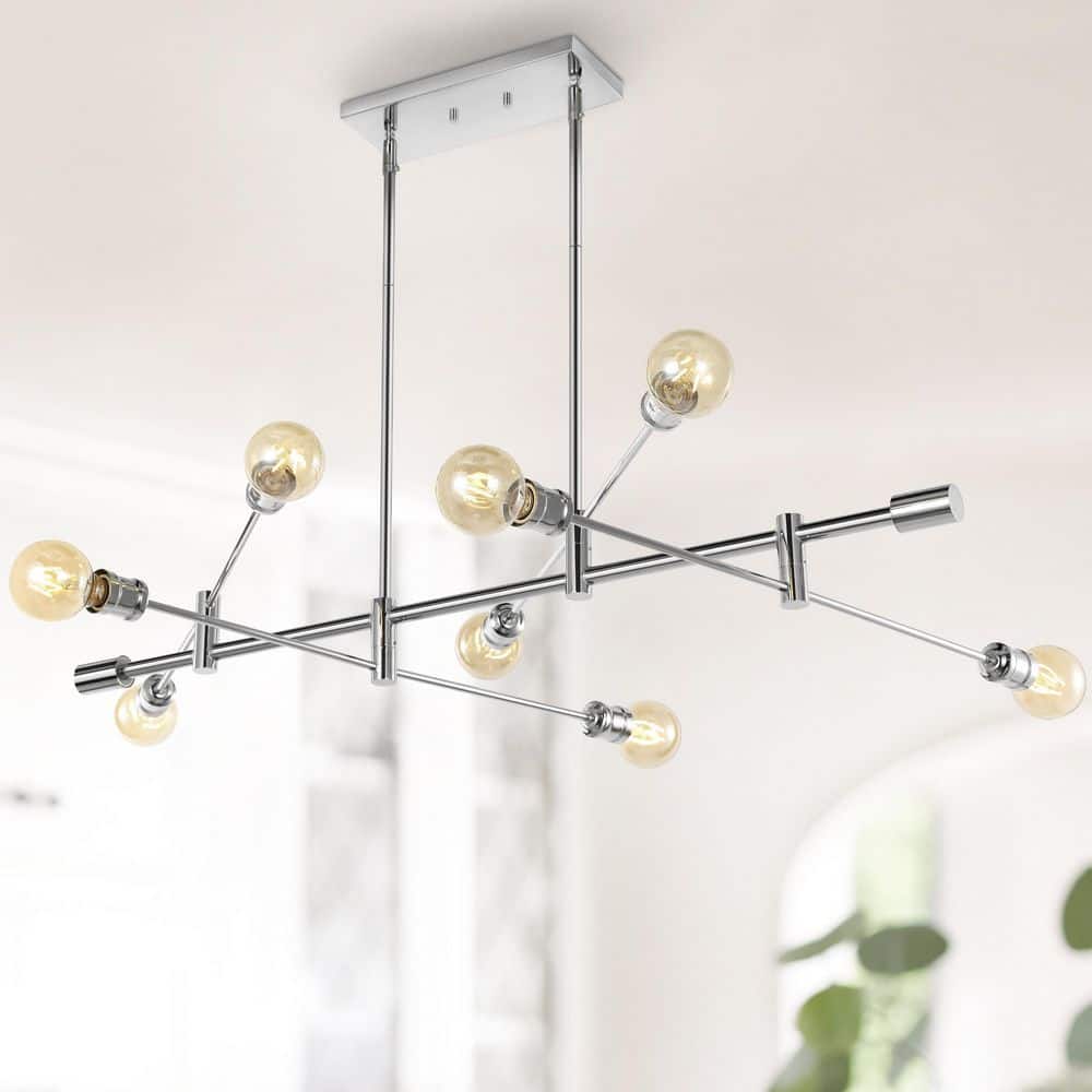JONATHAN Y Ikon 63 in. 8-Light Chrome Mid-Century Modern Arm-Adjustable  Iron Linear LED Cluster Pendant JYL7599A - The Home Depot