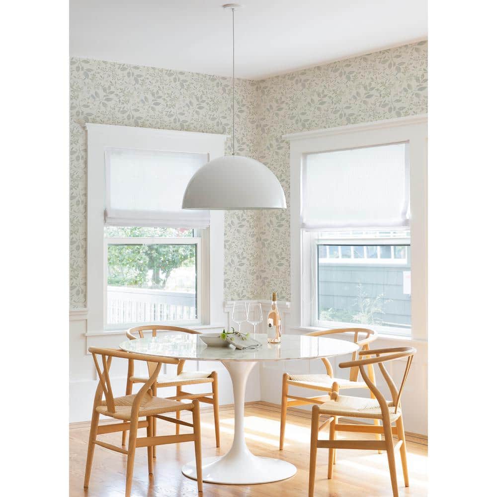 Tinker Teal Botanical Wallpaper with Watercolor Leaves