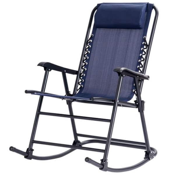 Clihome Metal Outdoor Rocking Chair Patio Camping Lightweight Folding Chairing Gray with Footrest