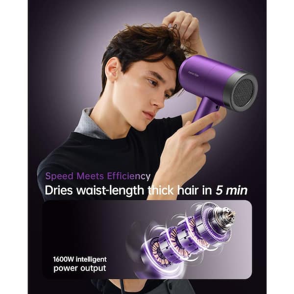 Portable Lavender Hair Dryer with Diffuser & Styling Nozzles Professional Portable Ionic Hair Dryer 120,000 RPM - Purple  main image 3