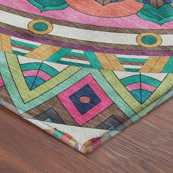 Mayfield Premium Machine Washable Abstract AMF2277 Pink 2 ft. x 7 ft. Runner Rug