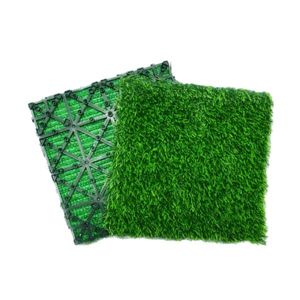 Tunearary 11.8 in. x 11.8 in. Grass Green Self-Draining Artificial Turf Tile Interlocking Set, 35 Pieces