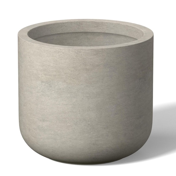 17.5 in. Large Light Gray Concrete Round Planter / Pot with Drainage Holes