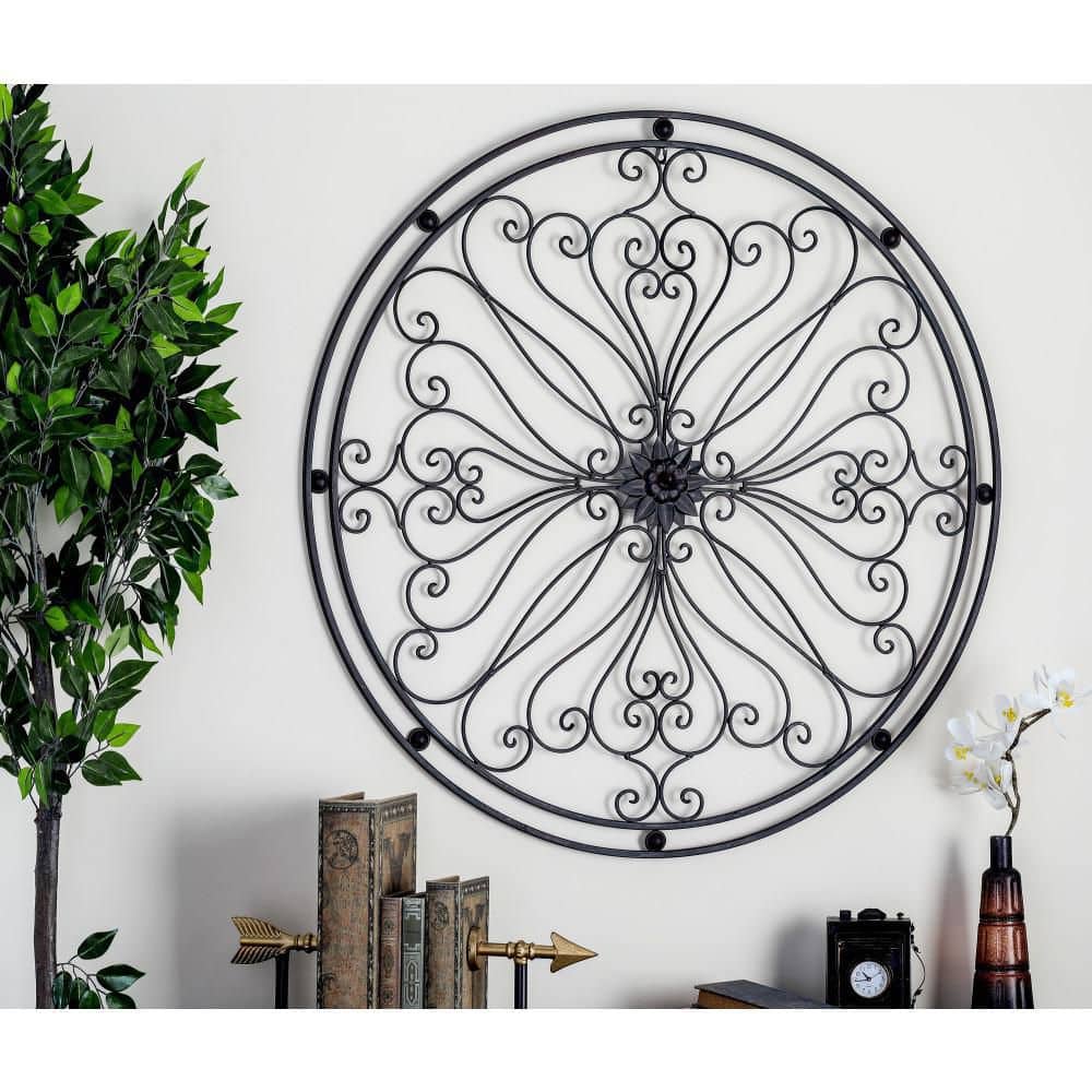 Bronze Radial Scroll Round Metal Wall Sculpture, 40"