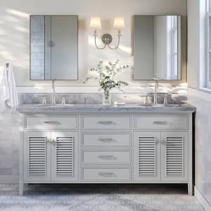 Kensington 73 in. W x 22 in. D x 36 in . H Freestanding Bath Vanity in Grey with White Marble Top