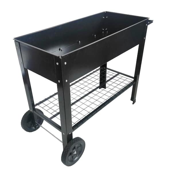 AOPSPS 39.8 in. L x 16.7 in. W x 8.25 in. H Raised Planter Box with Legs, Outdoor Elevated Garden Bed On Wheels, Black Steel