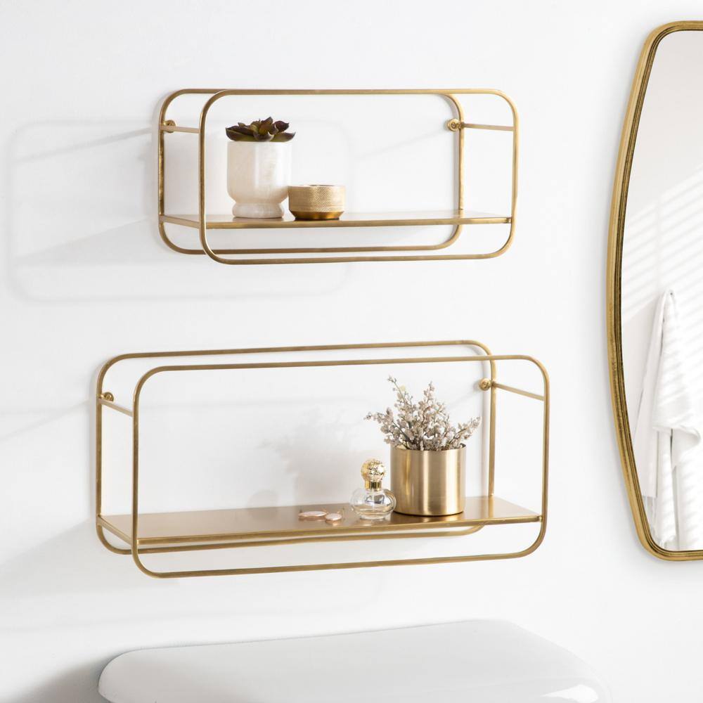 Gold Metal Floating Cube Wall Shelves Set