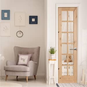 28 in. x 96 in. Krosswood French Knotty Alder 12-Lite Tempered Glass Solid Left-Hand Wood Single Prehung Interior Door