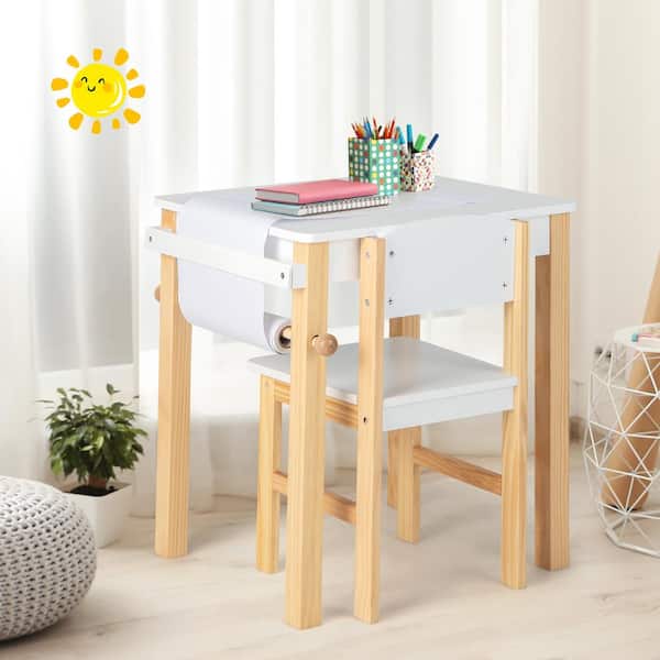 Costway Kids Table And 2 Chairs Set Activity Art Desk With Storage