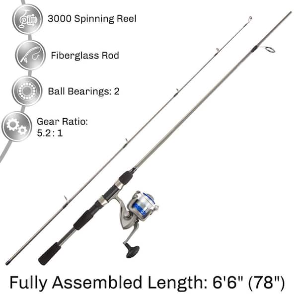 Black and Blue 6 ft. 6 in. Fiberglass Fishing Rod and Reel Combo