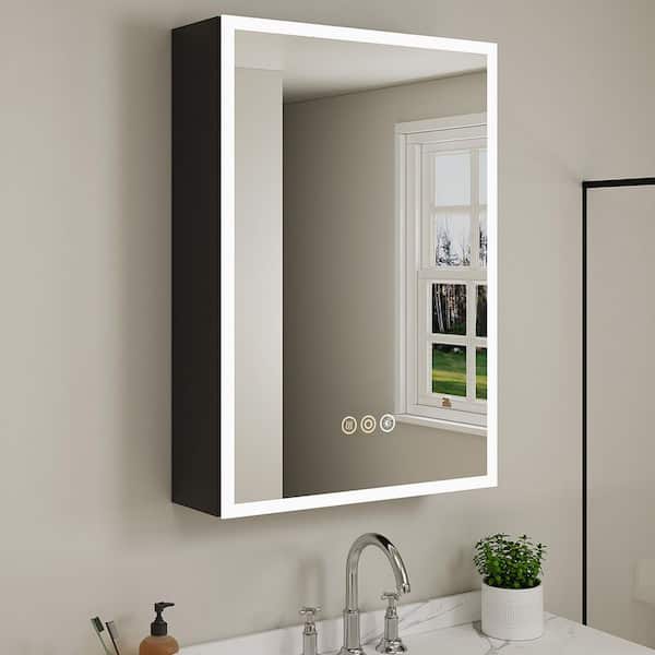 Cloris 24 in. W x 30 in. H Rectangular Aluminum Black Medicine Cabinet with Mirror and Light, Right Hinge