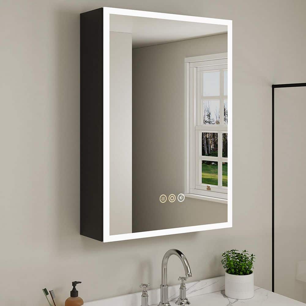 Cloris 20 in. W x 28 in. H Rectangular Aluminum Black Medicine Cabinet with Mirror and Light, Right Hinge price history on PriceWatchPro