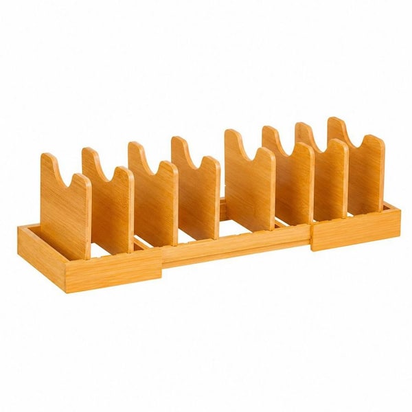 Natural Bamboo Freestanding Expandable Organizer Pot Rack Adjustable Dividers for Kitchen Cabinet Organizers and Storage