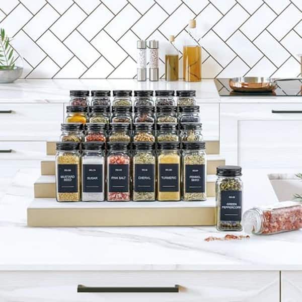 24 Piece Glass Spice Jars Set with Shaker Lids Labels Pepper Grinder Stainless Steel Funnel for Kitchen Organizing