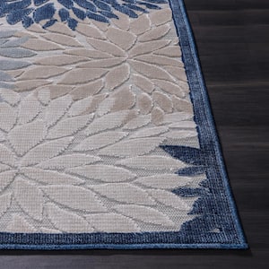 Bloom Blue/Gray 5 ft. x 7 ft. Floral Exotic Tropical Indoor/Outdoor Area Rug