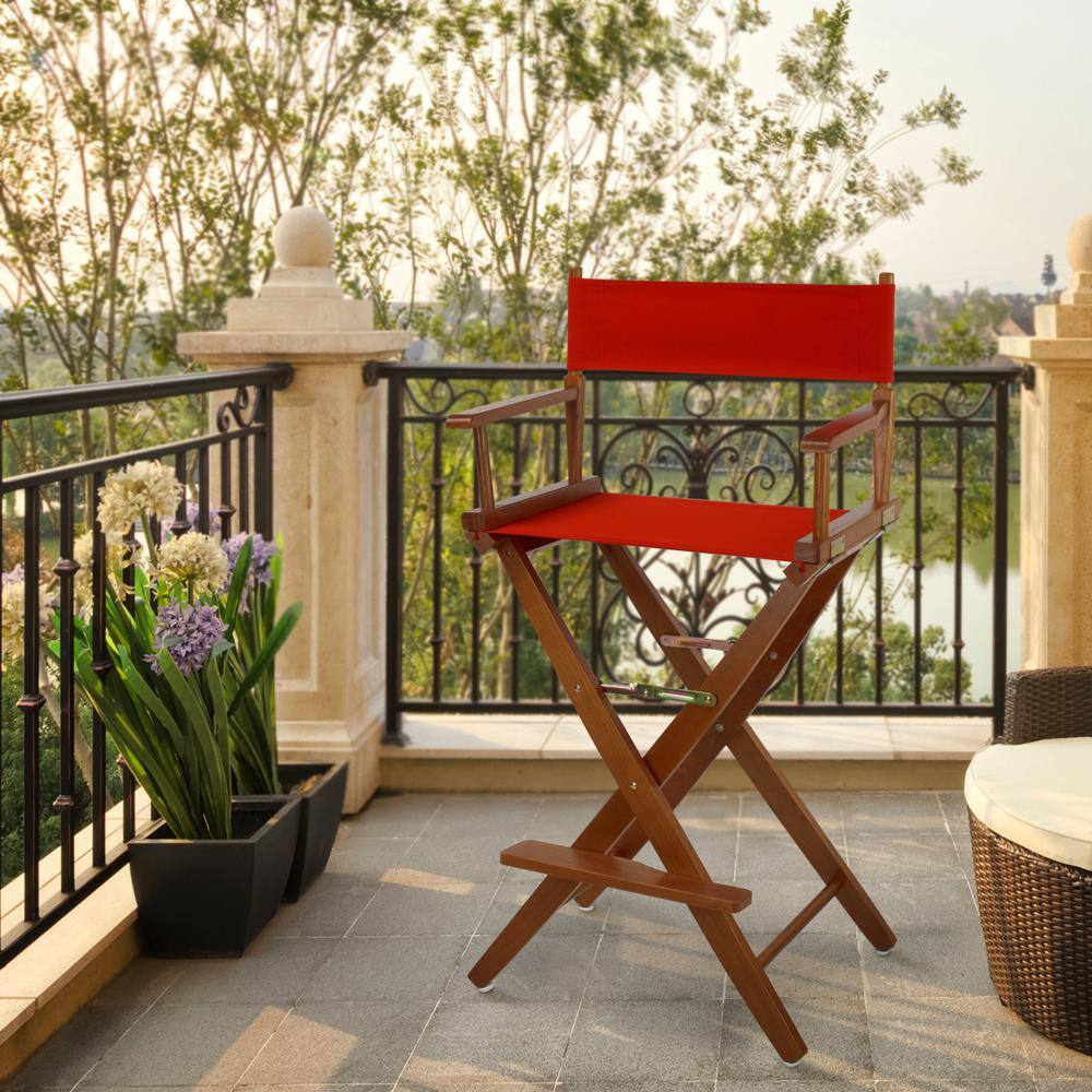 Extra-Wide Red Canvas and Oak Bar Height Director's Chair