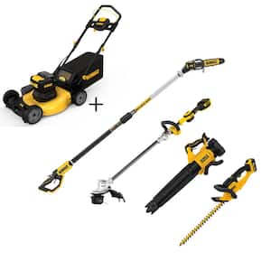21.5 in. 20-Volt Li-Ion Cordless Battery Walk Behind Push Mower w/20V Hedge Kit, Trimmer, Blower & Pole Saw(Tools Only)