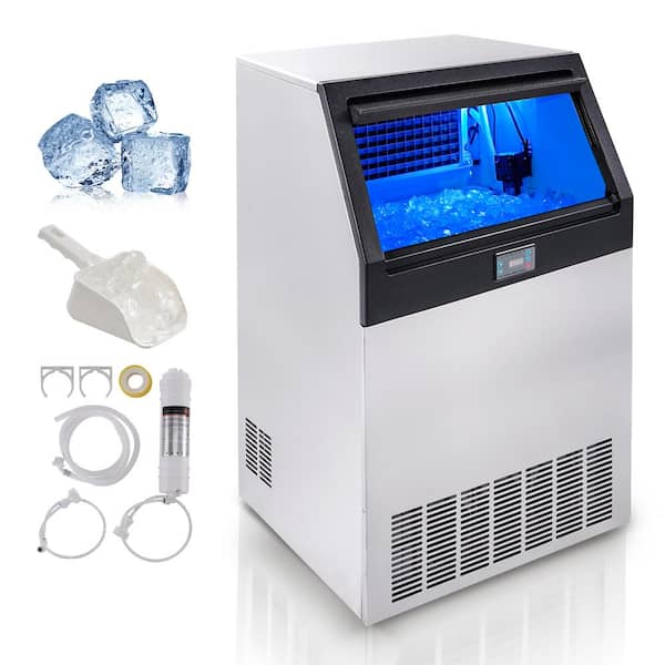 300 lb. / 24 H Freestanding Commercial Ice Maker in Silver 24.4 in. Dice Stainless Steel with 88 lbs. Storage Capacity