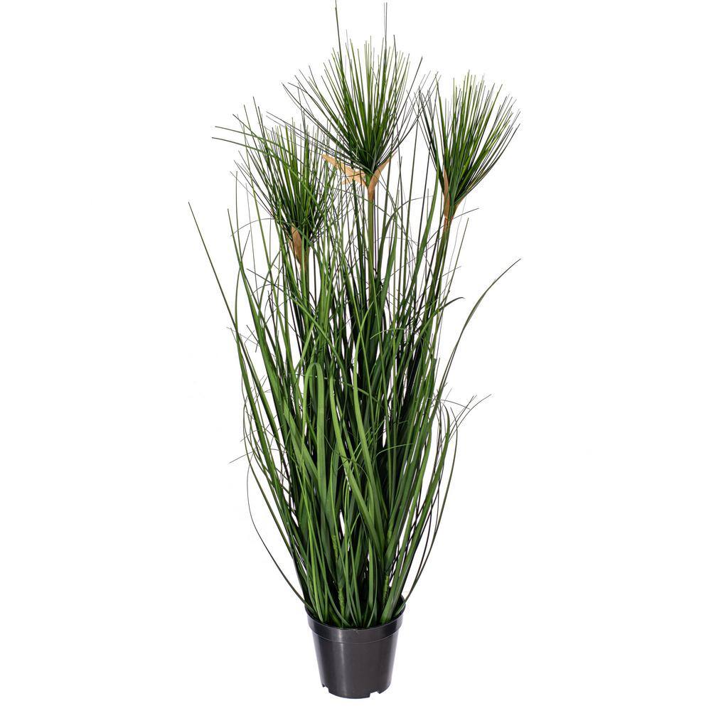 36" Green Artificial Grass Topiary in Black Plastic Pot