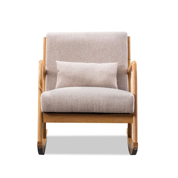 Unbranded Beige Modern Fabric Rocking Chair Smooth Backrest with Decorative Pillow For Living Room