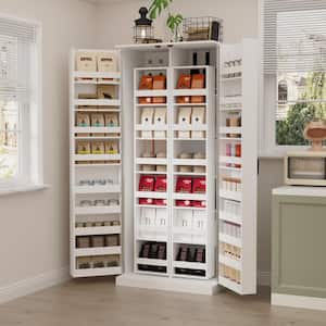 White Wood 31.5 in. W Food Pantry Cabinet Kitchen Buffet Bar Storage Rack, With Double Doors, Rotating Storage Racks