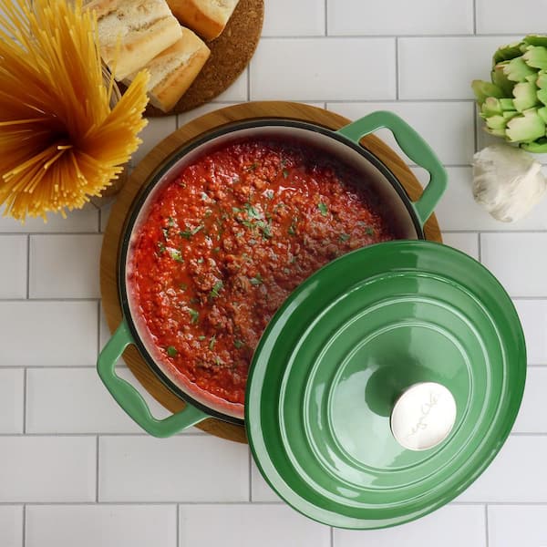 MegaChef 2 qt. Round Enameled Cast Iron Braiser Pan in Green