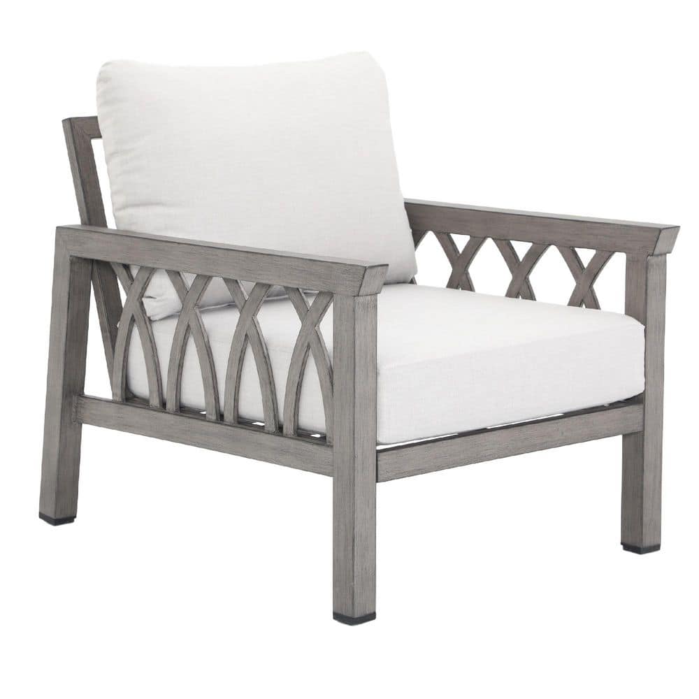 Gray Aluminum Outdoor Chaise Lounge, All-weather Patio Single Sofa with Bei
