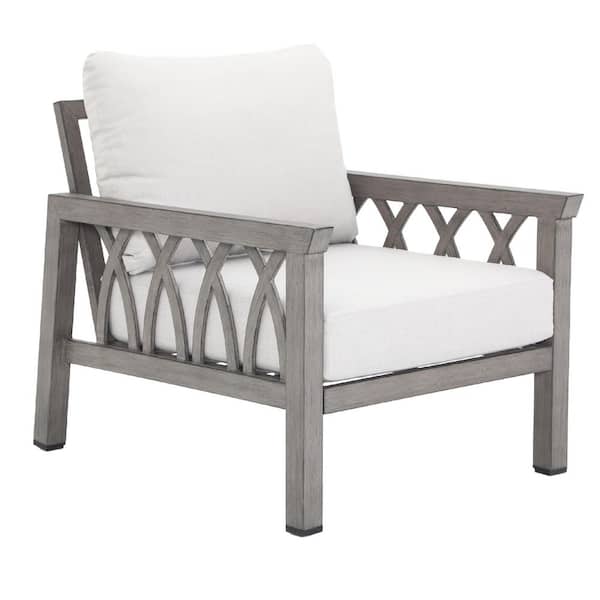 Unbranded Gray Aluminum Outdoor Chaise Lounge, All-weather Patio Single Sofa with Beige Cushions for for Garden Poolside Backyard