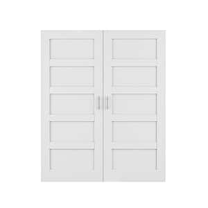 48 in. x 80 in. 5 Lite Solid Core White Wood Double Door Slab Panels without Jamb Interior Bi-fold Door With Ball Catch