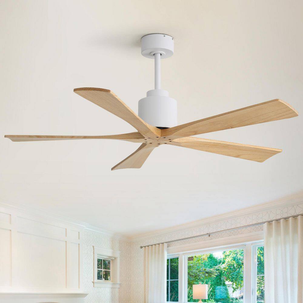 52 in. Indoor Standard Downrod Mount Solid Wood White and Beige Ceiling Fan without Light, Remote Control Included price history on PriceWatchPro
