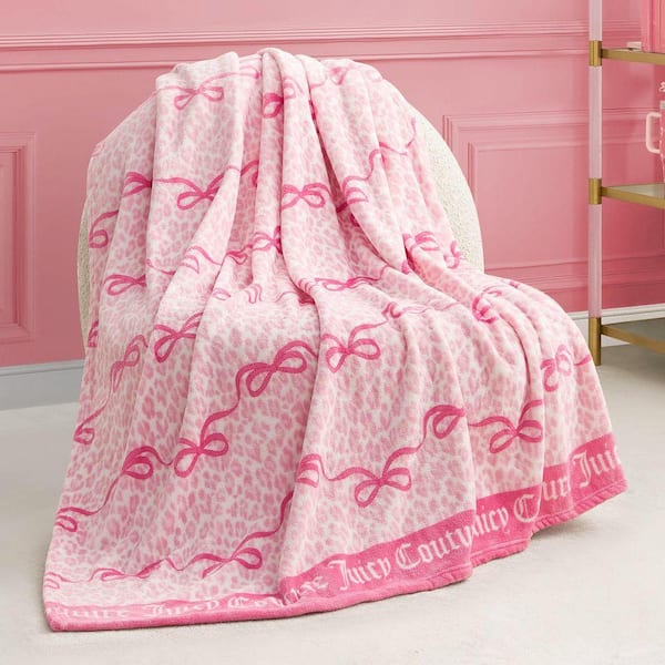 Juicy Pink/Hot Pink Iconic Leopard Bows 50 in. x 70 in. Microfiber Throw Blanket