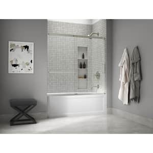 Elate 56-60 in. W x 57 in. H Sliding Frameless Tub Door in Anodized Matte Nickel with Crystal Clear Glass