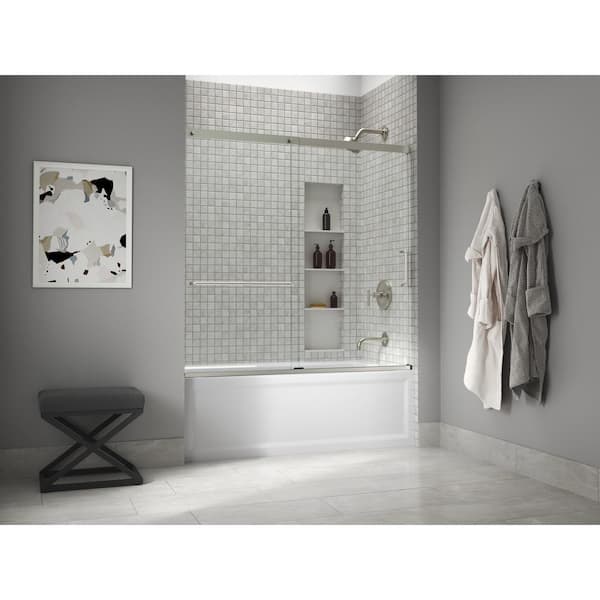 KOHLER Elate 56-60 in. W x 57 in. H Sliding Frameless Tub Door in Anodized Matte Nickel with Crystal Clear Glass