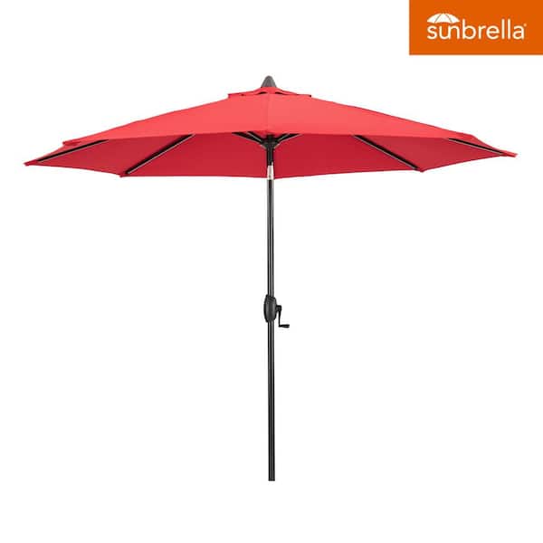9 ft. Sunbrella Aluminum Market Outdoor Patio Umbrella in Jockey Red with Push Button Tilt and Crank