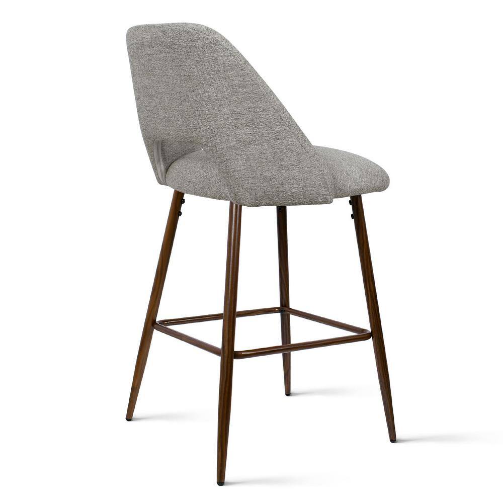 Gray Upholstered Counter Stools with Walnut Metal Legs, Set of 2