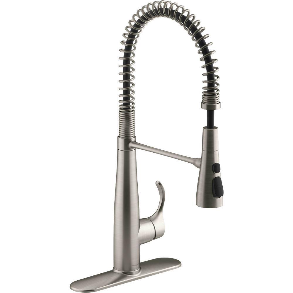 Kohler Simplice Single Handle Pull Down Sprayer Kitchen Faucet In Vibrant Stainless K 22033 Vs The Home Depot
