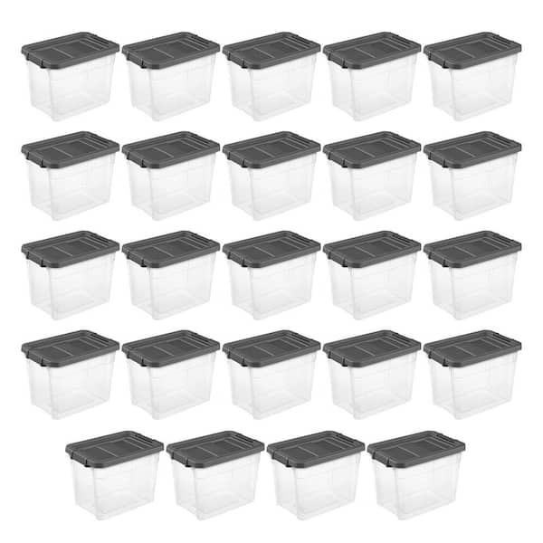 Sterilite 40 qt Clear Plastic Storage Bin Totes w/ Latching Lid, Gray (24 Pack)