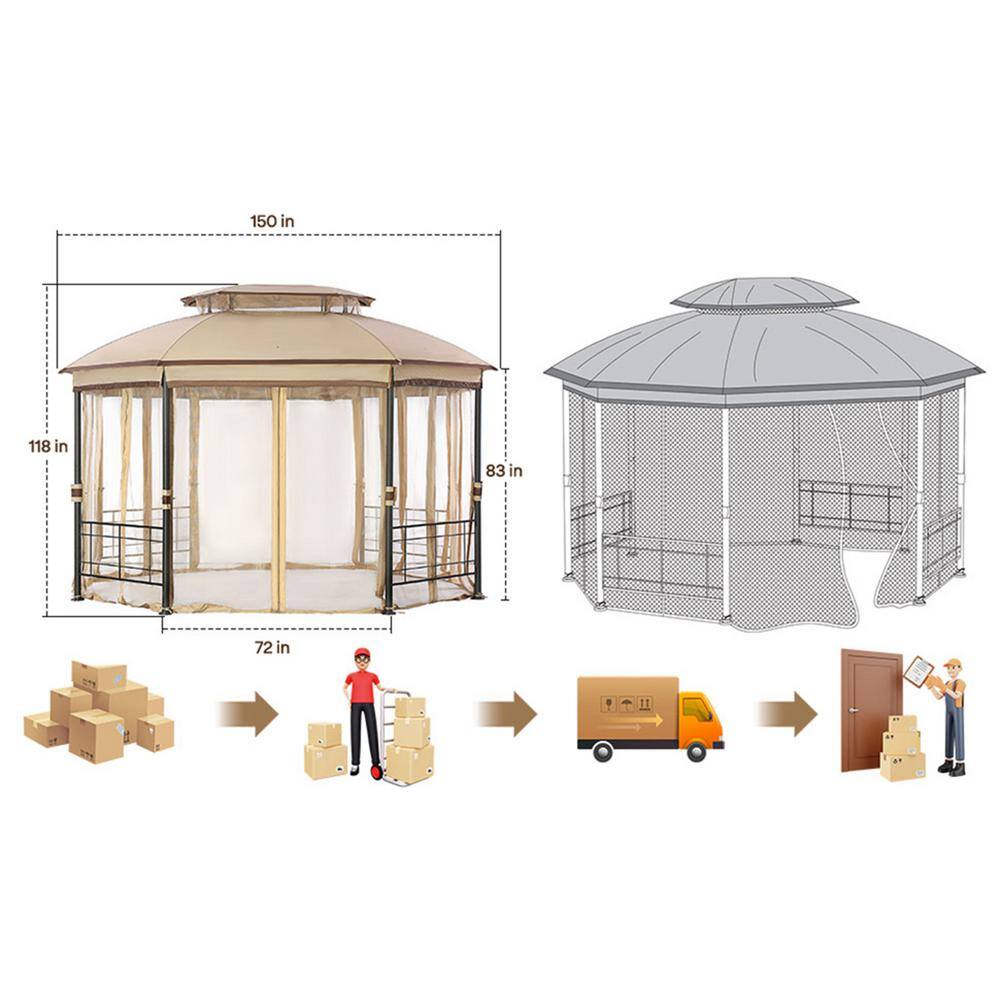 Outdoor Leisure 12 ft. x 10 ft. Beige Fabric Top Gazebo