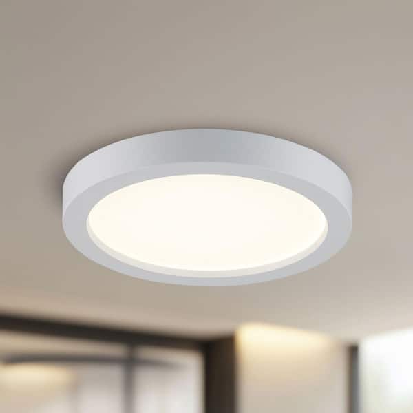 Bel Air Lighting 7 in. White Integrated LED Miniature Disk Flush Mount Ceiling Light Fixture with Frosted Glass Shade