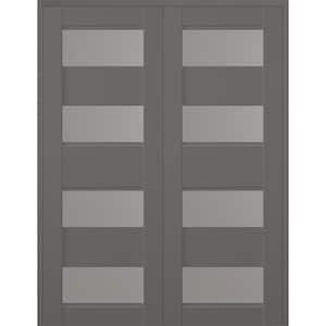 Della 60 in. x 80 in. Both Active 4-Lite Frosted Glass Gray Matte Composite Double Prehung Interior Door