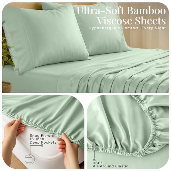 LDC LUX DECOR COLLECTION 4-Piece Green 100% Bamboo California King