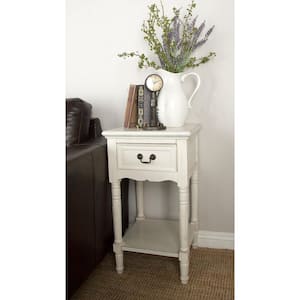 16 in. Cream 1 Drawer and 1 Shelf Large Rectangle Wood End Accent Table