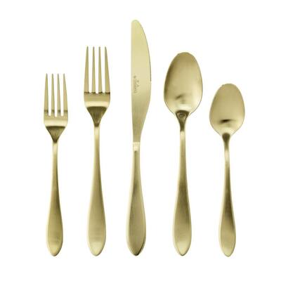 Serves 4 Towle Living 20-Piece Ashwell Gold Forged Stainless Steel Flatware Set 
