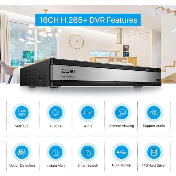 ZOSI 1080p 16-Channel Surveillance DVR Recorder Security 4TB Hard